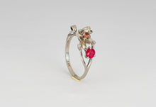 Load image into Gallery viewer, Genuine Ruby, sapphire and diamonds gold ring, Statement ruby ring. July birthstone ring. Flower gold ring. Wild orchid gold ring.
