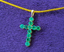 Load image into Gallery viewer, Genuine Natural Emerald Cross Necklace. 14k solid Gold cross pendant. Religious Cross Necklace. Emerald Necklace for Women. May birthstone.