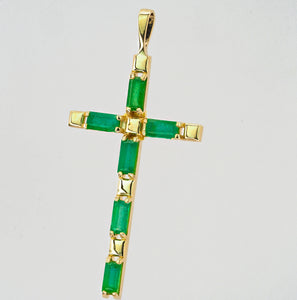 1.00 ct natural emeralds Cross necklace. Solid gold cross pendant. Religious Cross Necklace. Emerald Necklace for Women. May birthstone.