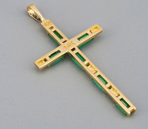 1.00 ct natural emeralds Cross necklace. Solid gold cross pendant. Religious Cross Necklace. Emerald Necklace for Women. May birthstone.