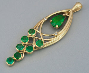 Genuine emerald pendant. 14k gold Emerald pendant. Pear emerald charm. May birthstone jewelry. Emerald Leaf Necklace. Delicate pendant