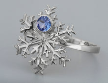 Load image into Gallery viewer, Natural Tanzanite ring. Snowflake Ring. 14k solid gold ring. Blue Tanzanite Snowflake Ring. Christmas. December birthstone. Tanzanite ring.