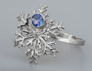 Natural Tanzanite ring. Snowflake Ring. 14k solid gold ring. Blue Tanzanite Snowflake Ring. Christmas. December birthstone. Tanzanite ring.