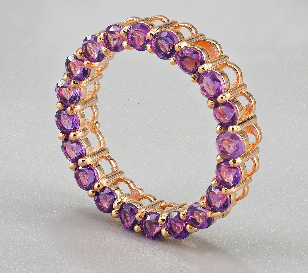 Amethyst Full Eternity Pendant. 14k Solid gold pendant. Amethyst gold pendant.  Purple gemstone pendant. Amethyst Circle of Life pendant