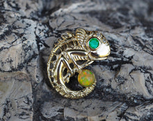Load image into Gallery viewer, Chameleon pendant with opal, emerald and diamonds. 14k Gold Chameleon Charm. Reptile Charm. Lizard pendant. Animal Jewelry, Wildlife Jewelry