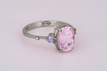 Load image into Gallery viewer, Kunzite, tanzanite and diamonds gold ring. Lavender, Pink Kunzite ring. Tender promise ring for her.  Alternative engagement ring