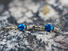 Load image into Gallery viewer, Genuine 1.5 ct sapphire earrings. 14k solid gold earrings. Pear sapphires earrings. Blue gemstone earrings. Small tiny delicate earrings.