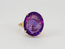 Load image into Gallery viewer, 14k gold 14 ct Amethyst and diamonds ring. Purple gemstone Ring. Cocktail ring. February birthstone ring. Oval amethyst ring. Statement ring