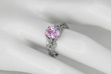 Load image into Gallery viewer, Kunzite, diamonds gold ring. Lavender Pink Kunzite ring. Tender promise ring for her. Alternative engagement ring. Floral ring. Leaves ring
