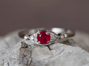 Gold ring with ruby. 14k Gold Evil Eye Ring. Natural ruby ring. Red gemstone ring. Amulette ring. Ruby promise ring. Round ruby ring