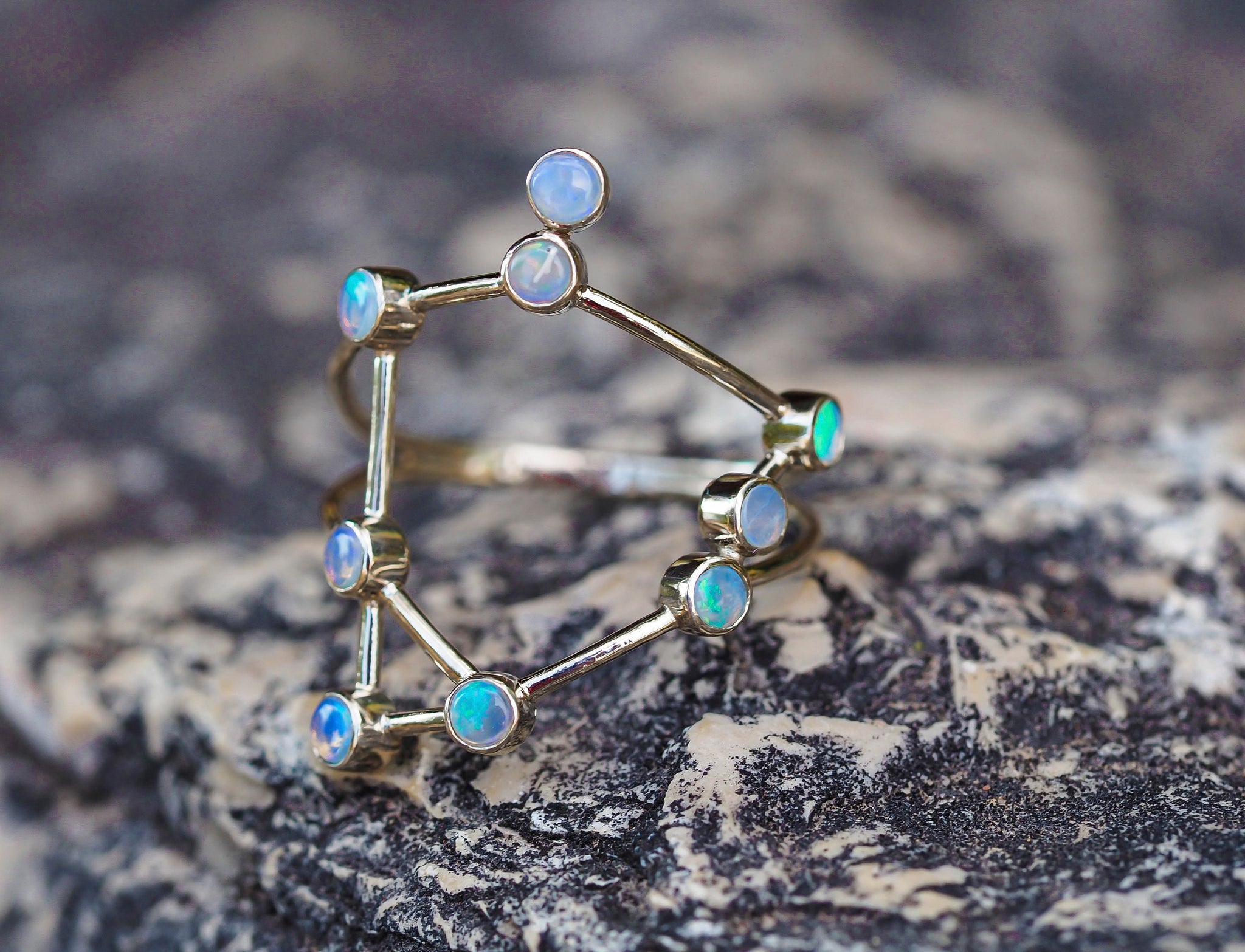 14K Libra Horoscope Birthstone Ring (Sapphire + Opal) – Tippy Taste Jewelry