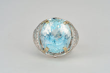 Load image into Gallery viewer, 25.50 ct. Natural aquamarine and diamonds 18k solid gild ring. Aquamarine statement ring. Cocktail ring with. Certified aquamarine ring.