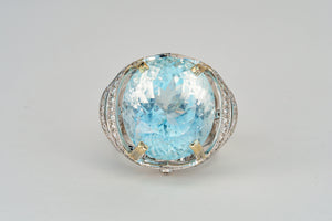 25.50 ct. Natural aquamarine and diamonds 18k solid gild ring. Aquamarine statement ring. Cocktail ring with. Certified aquamarine ring.