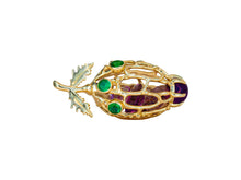 Load image into Gallery viewer, Amethyst Flower Bud Pendant. 14k gold pendant with amethyst and emeralds. Leaves pendant. &quot;Floating Stones&quot; pendant. February birthstone.