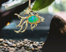 Load image into Gallery viewer, Opal gold pendant. Gold Fish pendant. Animal Little Fish 14K Gold Charm Pendant. October Birthstone Lucky fish Gift. Valentine Day Gift