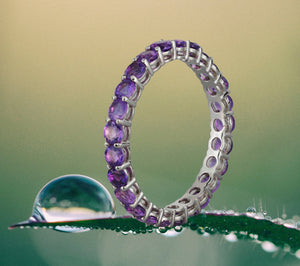 Amethyst Full Eternity Ring Band. 14k Solid gold ring. Amethyst Wedding Band. Stacking Ring. February birthstone ring. Purple gemstone ring