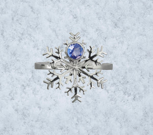 Natural Tanzanite ring. Snowflake Ring. 14k solid gold ring. Blue Tanzanite Snowflake Ring. Christmas. December birthstone. Tanzanite ring.