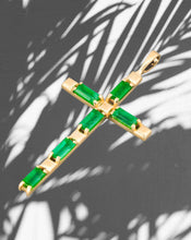 Load image into Gallery viewer, 1.00 ct natural emeralds Cross necklace. Solid gold cross pendant. Religious Cross Necklace. Emerald Necklace for Women. May birthstone.