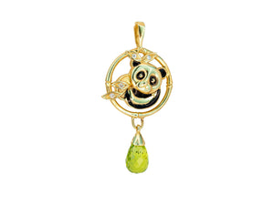 14k gold Koala Bear pendant. Peridot diamonds pendant. Briolette pendant. Koala on tree. Leaves pendant. Animal Jewelry. August birthstone