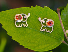 Load image into Gallery viewer, 14k gold citrine earrings studs. Gold elephant earrings studs. Animal earrings. Round citrines studs. Safari Jewelry. November birthstone