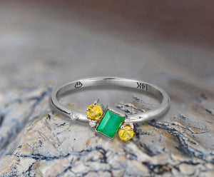 14k solid gold emerald ring. Baguette emerald ring. Minimalist ring. Tiny ring. Delicate ring. Emerald engagement ring. May Birthstone Ring.