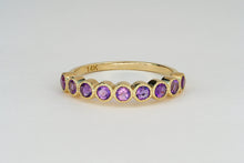 Load image into Gallery viewer, Amethyst Half Eternity Ring Band. 14K Solid Gold Stacking Ring. Wedding Band. Rainbow gold ring. Minimalist Gold Ring, Valentine&#39;s Day