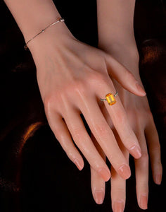 14k gold ring with citrine. Yellow gemstone ring. November birthstone ring. Emerald cut citrine ring. Vintage citrine ring Valentine gift