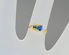 Load image into Gallery viewer, Genuine Tanzanite, sapphire and diamond gold ring. Tanzanite gold ring. Statement ring. December birthstone ring. Flower gold ring.