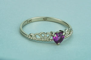 Rhodolite garnet ring. Heart garnet ring. Solid 14k gold garnet  Ring. Dainty ring. Valentine gift for her. Love heart ring. Promise ring