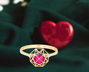 Solid gold ruby ring. Natural ruby ring. Heart ruby ring. Spider web ring. Heart ruby ring.  Alternative engagement ring. Valentine gift