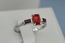 Load image into Gallery viewer, 14k Solid Gold Ring with Genuine Garnets And Diamonds. Baguette Garnet Ring. January Birthstone Ring. Dainty Garnet Ring. Emerald Cut Garnet