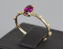 Load image into Gallery viewer, 14k Solid Gold Ring With Natural Garnet And Pearls. Oval Garnet Ring. January Birthstone Ring. Dainty Garnet Ring. Stackable Garnet Ring.